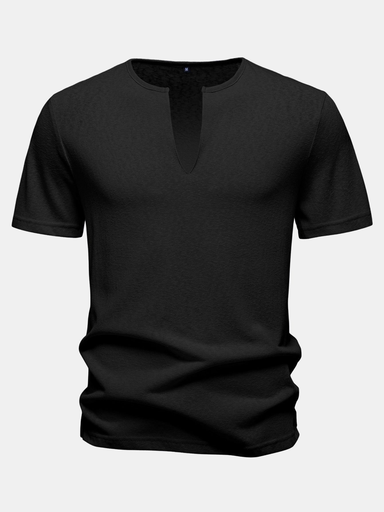 Lightweight Linen Look Deep Notched Collar T-Shirt