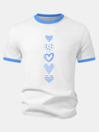 Heart Print Contrast Ringer T-Shirt