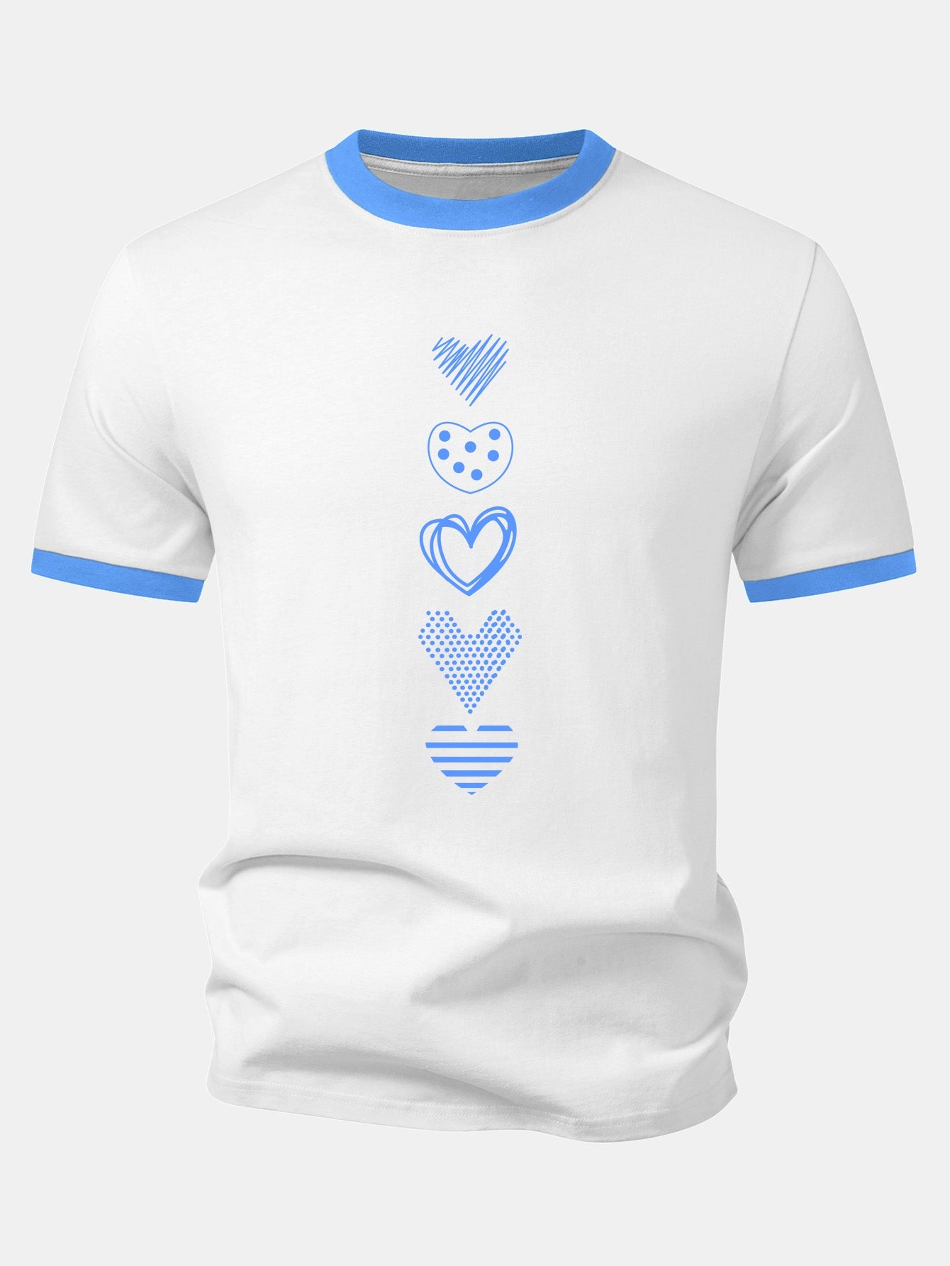Heart Print Contrast Ringer T-Shirt