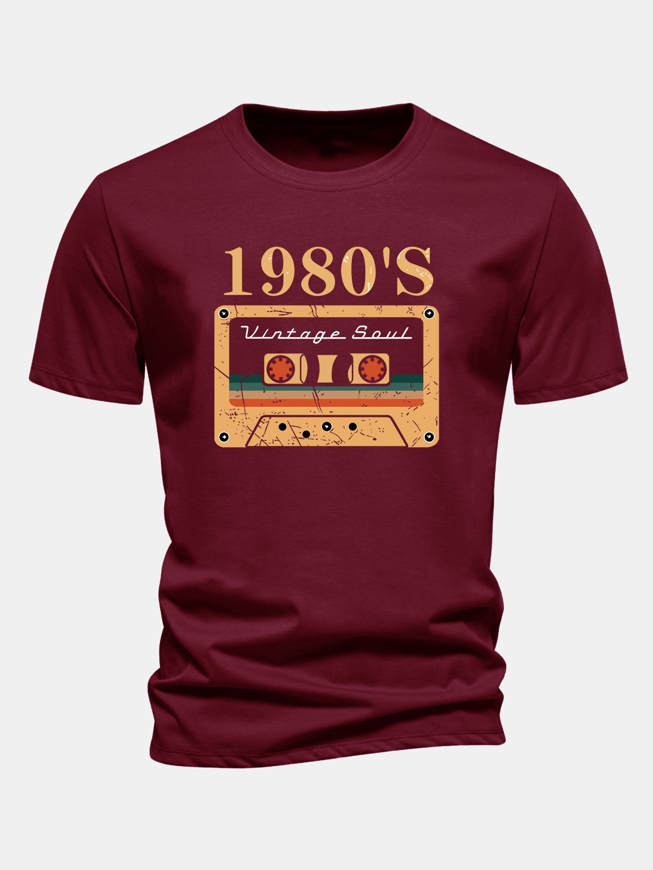 Regular Fit 1980's Cassette Tape Print Cotton T-Shirt
