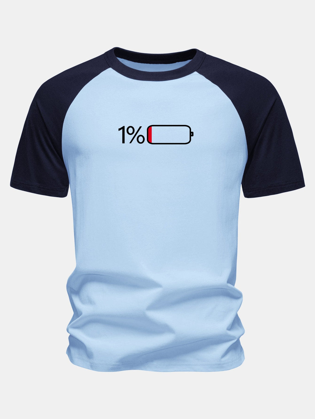 1% Battery Print Cotton Raglan Sleeve T-Shirt