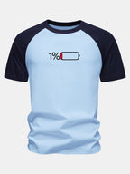 1% Battery Print Cotton Raglan Sleeve T-Shirt