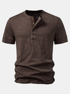 Textured Cotton Henry Collar T-Shirt