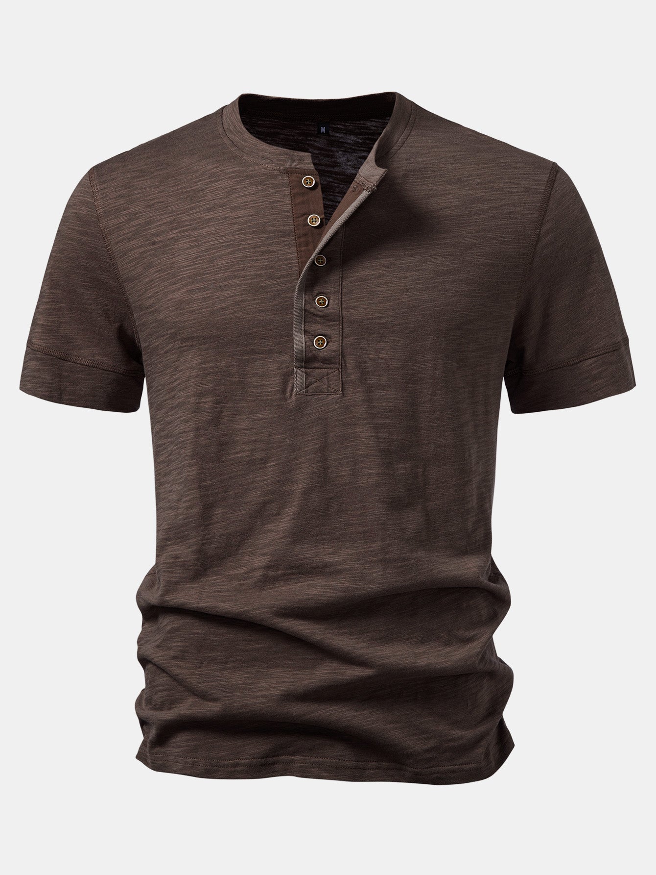 Textured Cotton Henry Collar T-Shirt