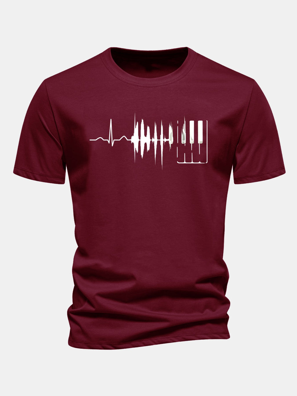 Regular Fit Keyboard Heartbeat Print Cotton T-Shirt