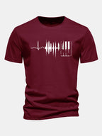 Regular Fit Keyboard Heartbeat Print Cotton T-Shirt