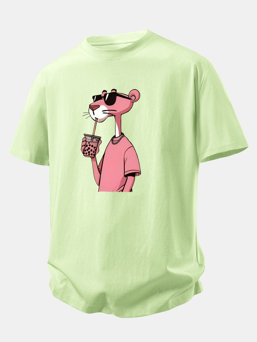 Relax Fit Pink Panther Print Crew Collar T-Shirt  & Drawstring Jersey 7" Shorts