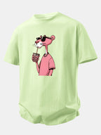 Relax Fit Pink Panther Print Crew Collar T-Shirt  & Drawstring Jersey 7" Shorts