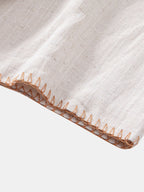 Contrast Stitching Linen Rayon Blend Cuban Shirt