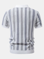 Striped Textured Knit Polo & Elastic Waist Chino Shorts