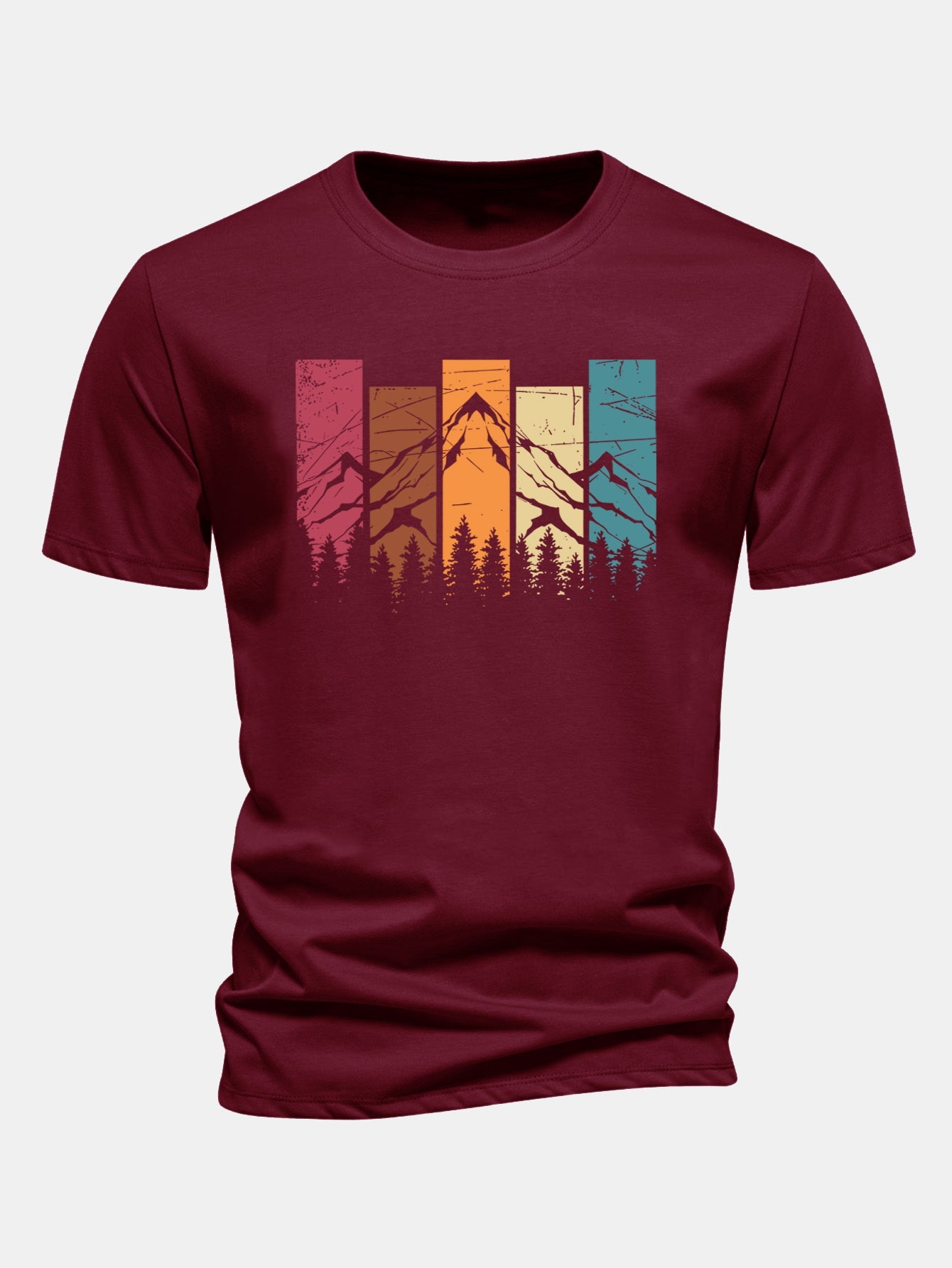 Regular Fit Colorful Mountain Print Cotton T-Shirt