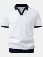 Contrast Geometry Jacquard Knit Polo & Straight Leg Ribbed Pants