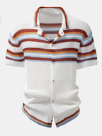 Stripe Button Up Knit Shirt & Straight Leg Linen Pants