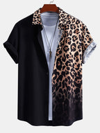 Leopard Print Patchwork Button Up Shirt & Swim Shorts