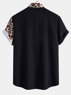 Leopard Print Patchwork Button Up Shirt & Swim Shorts