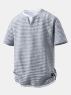 Relax Fit 2 In 1 Waffle Notched Collar T-Shirt
