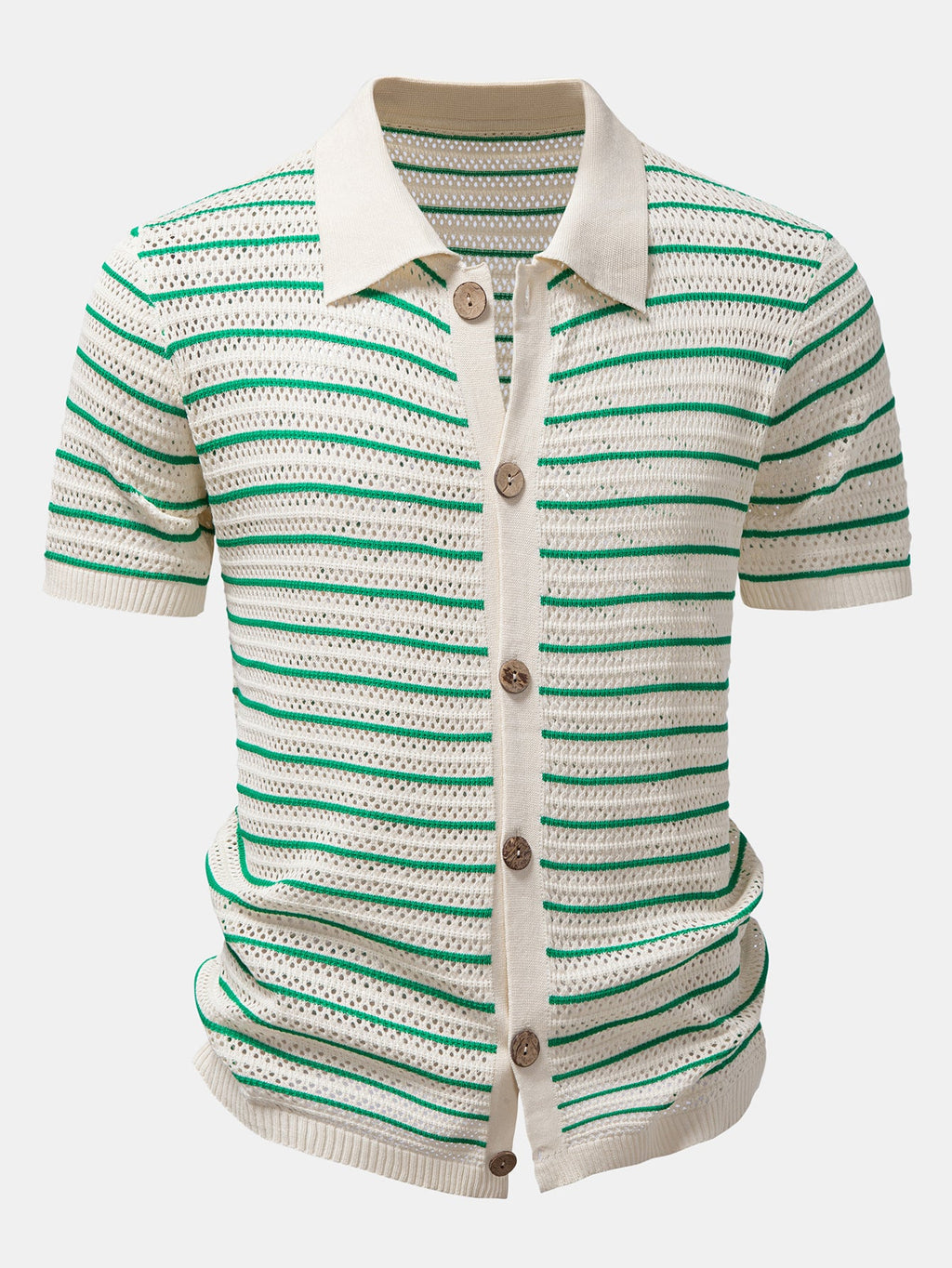 Stripe Open Knit Shirt & Crinkle Textured Drawstring 5" Shorts