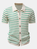Stripe Open Knit Shirt & Crinkle Textured Drawstring 5" Shorts