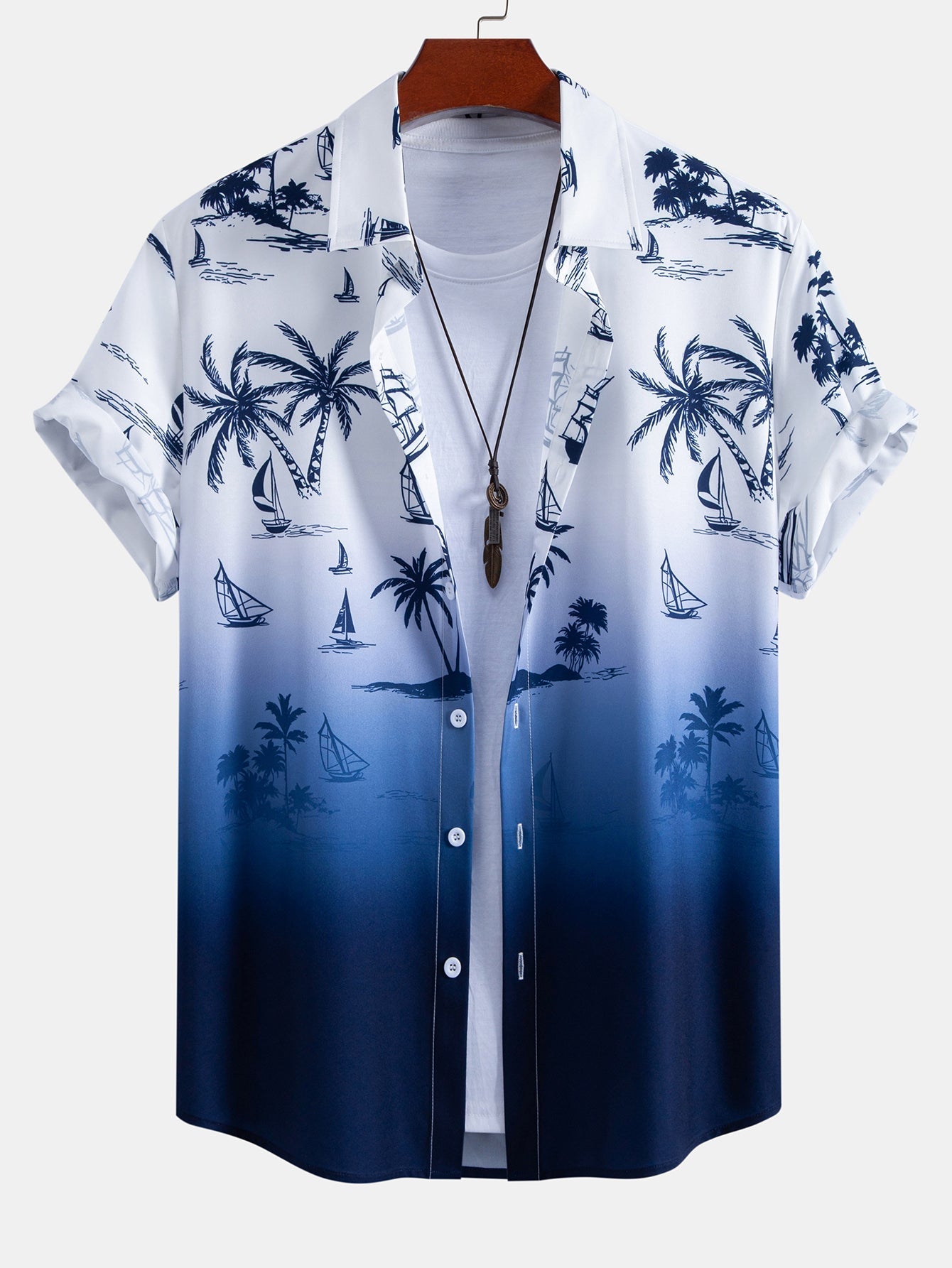 Gradient Island Palm Tree Print Shirt & Swim Shorts