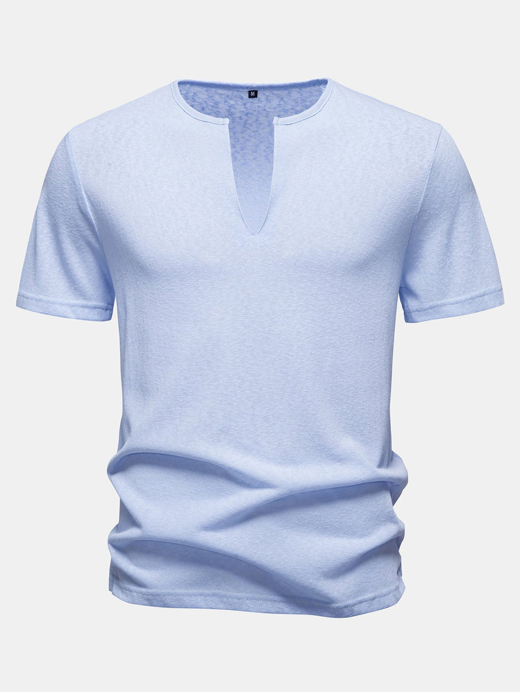 Lightweight Linen Look Deep Notched Collar T-Shirt