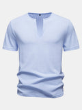 Lightweight Linen Look Deep Notched Collar T-Shirt
