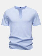 Lightweight Linen Look Deep Notched Collar T-Shirt