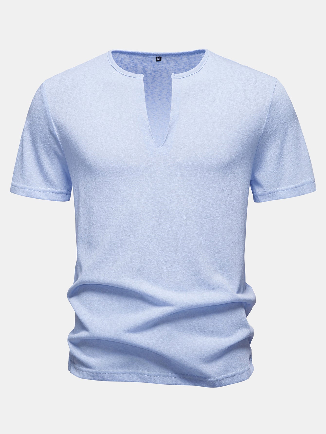 Lightweight Linen Look Deep Notched Collar T-Shirt