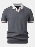 Contrast Trim Waffle Johnny Collar Knit Polo
