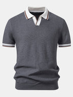 Contrast Trim Waffle Johnny Collar Knit Polo