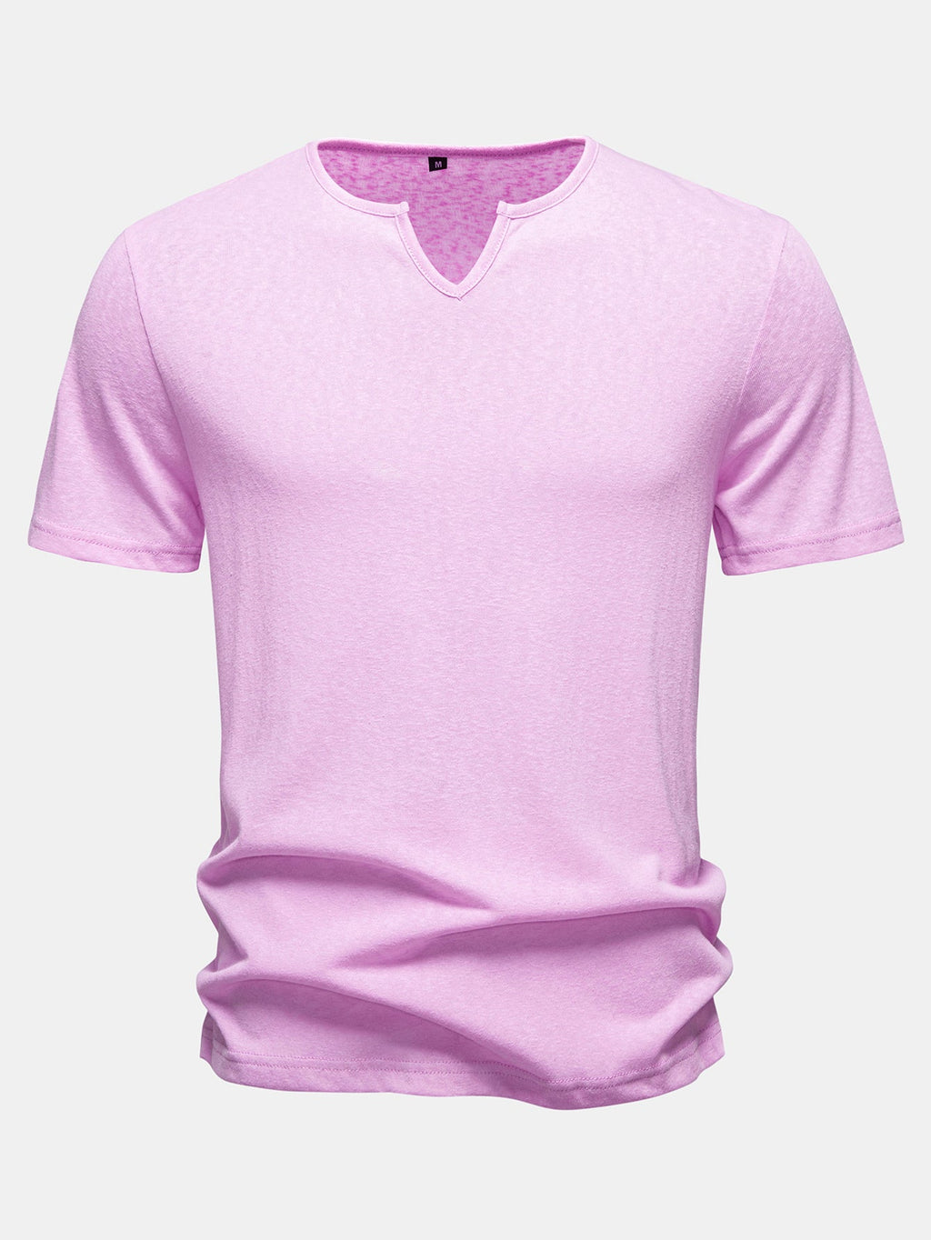 Lightweight Linen Look Notched Collar T-Shirt