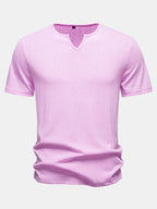 Lightweight Linen Look Notched Collar T-Shirt