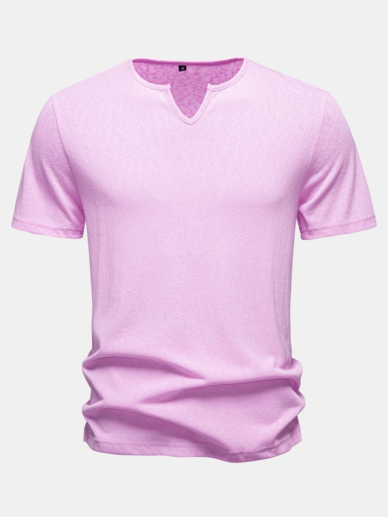 Lightweight Linen Look Notched Collar T-Shirt