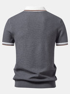Contrast Trim Waffle Johnny Collar Knit Polo