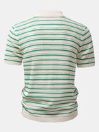 Stripe Open Knit Shirt & Crinkle Textured Drawstring 5" Shorts
