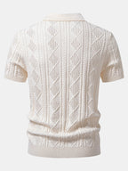 Geometric Jacquard Open Knit Polo & Straight Leg Linen Pants