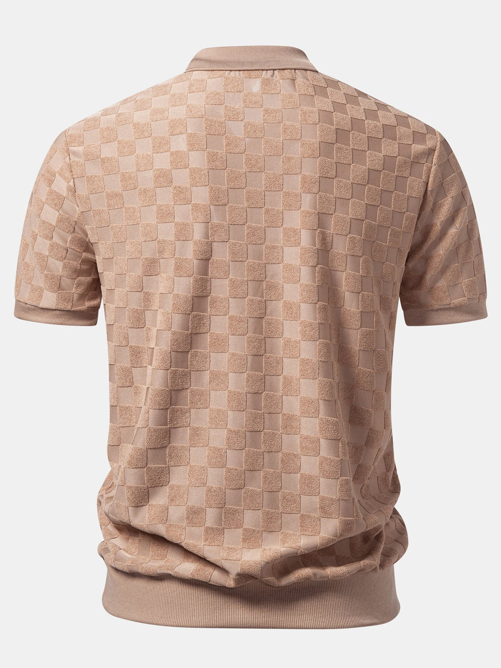 Checkerboard V-Neck Knit Polo