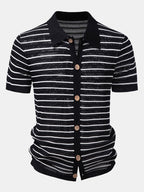 Stripe Open Knit Shirt & Crinkle Textured Drawstring 5" Shorts
