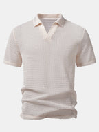 Relax Fit Crocheted V Neck Polo & Straight Leg Linen Pants