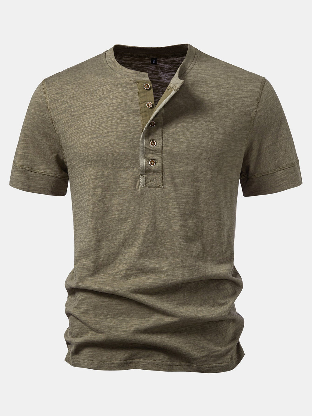 Textured Cotton Henry Collar T-Shirt