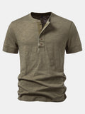 Textured Cotton Henry Collar T-Shirt