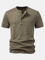 Textured Cotton Henry Collar T-Shirt