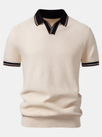 Contrast Trim Waffle Johnny Collar Knit Polo