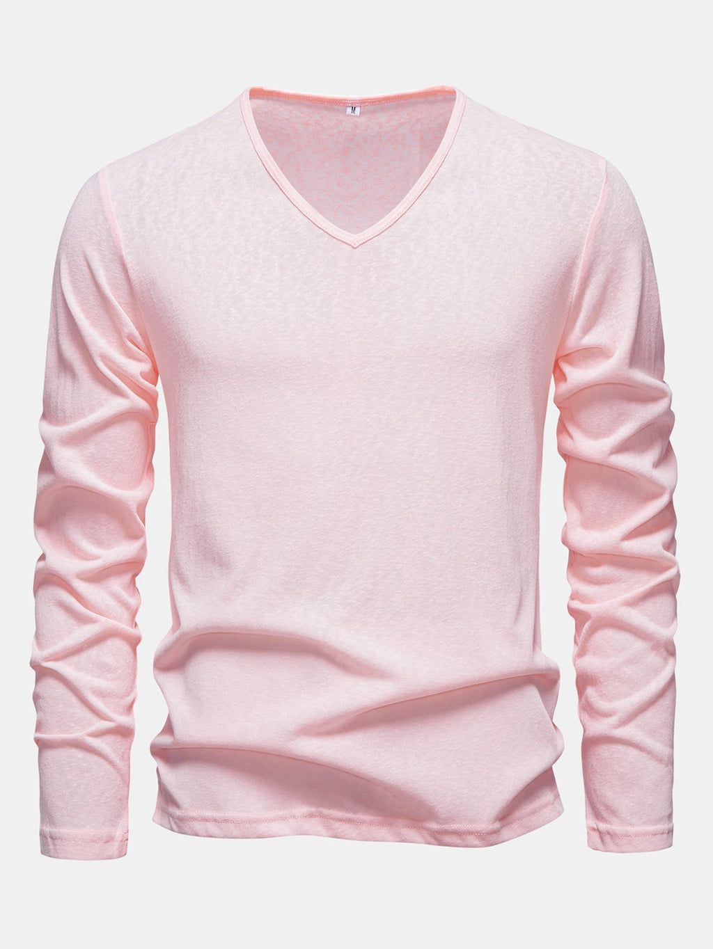 Long Sleeve Lightweight Linen Look V Neck T-Shirt