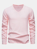 Long Sleeve Lightweight Linen Look V Neck T-Shirt