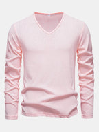 Long Sleeve Lightweight Linen Look V Neck T-Shirt