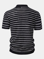 Stripe Open Knit Shirt & Crinkle Textured Drawstring 5" Shorts