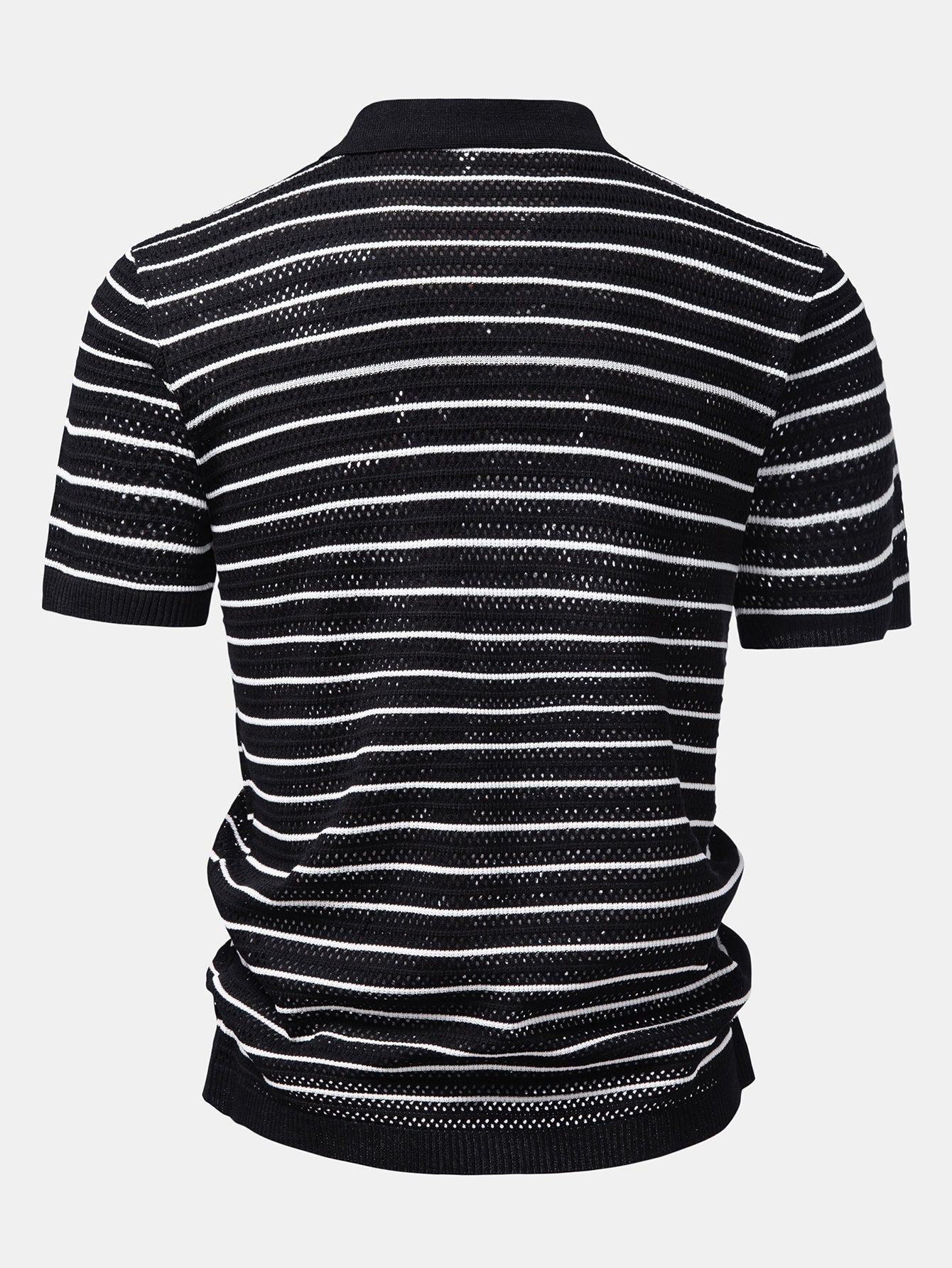 Stripe Open Knit Shirt & Crinkle Textured Drawstring 5" Shorts