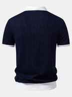 Contrast Geometry Jacquard Knit Polo & Straight Leg Ribbed Pants