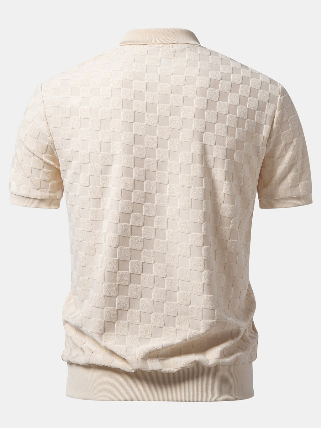 Checkerboard V-Neck Knit Polo