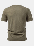 Textured Cotton Henry Collar T-Shirt